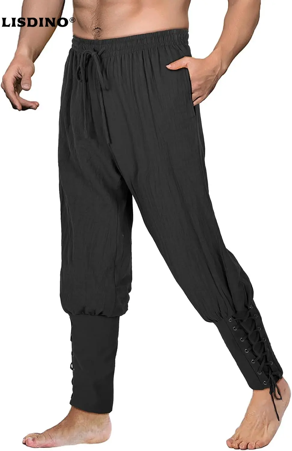 

1Men's Pirate Pants Renaissance Medieval Viking Pants Linen Ankle Banded Trousers Halloween Costume
