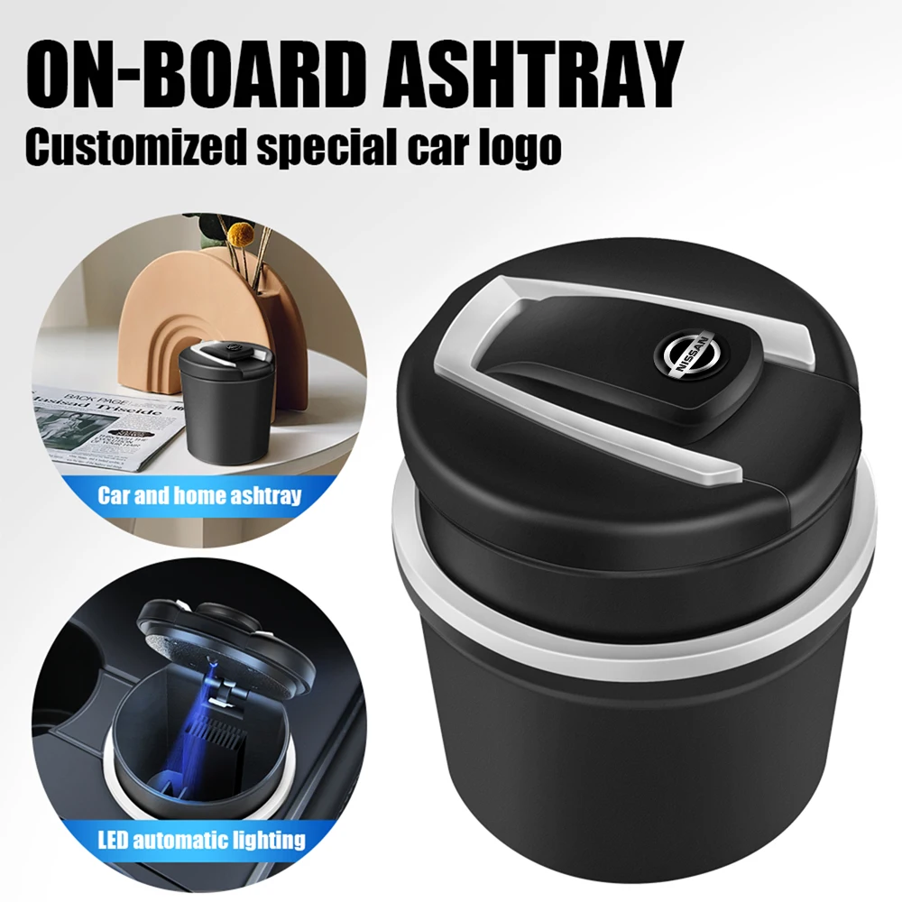 Car LED Ashtray Smokeless Auto Flame Retardant Cigarette Storage Cup For Nissan X-trail Qashqai Note Juke Sentra Patrol Navara