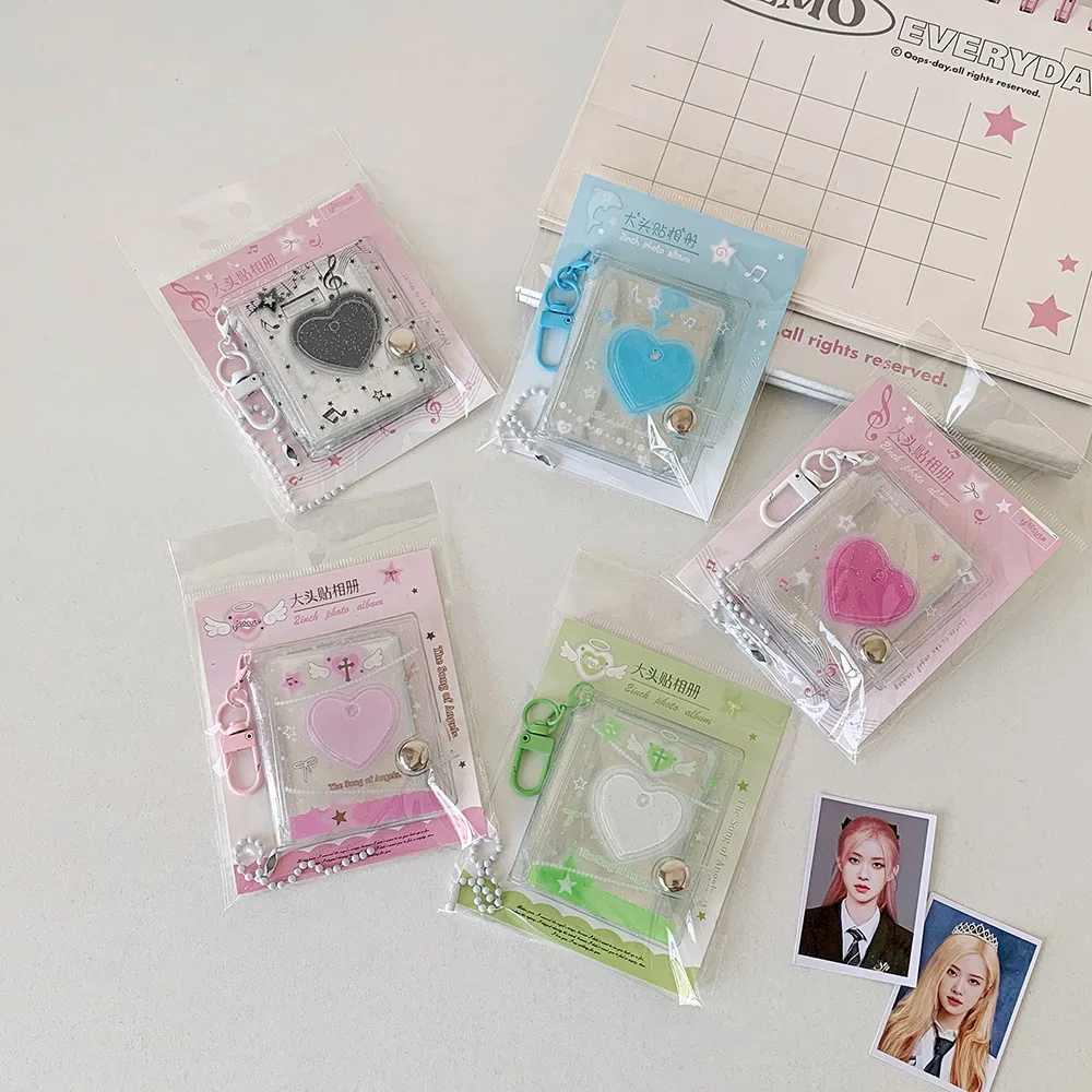 Mini album na zdjęcia z PVC z karabińczykiem do zawieszania, etui na karty kolekcjonerskie KPOP, przenośny album na zdjęcia KPOP, pamiętnik na karty.