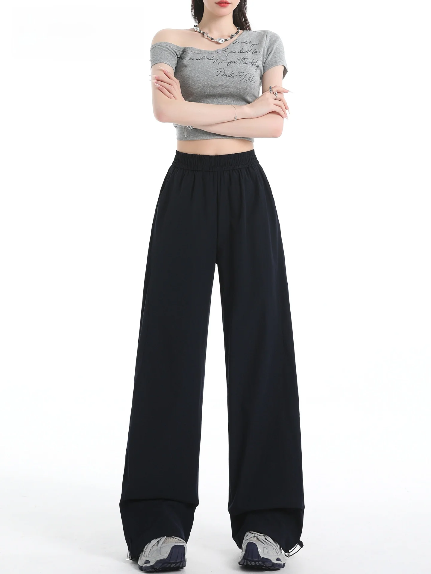 Yaloo Pantaloni sportivi a vita alta con gamba dritta Qui Dry Autunno 2025 da donna Pantaloni a gamba larga slim fit in vita elastica di piccole dimensioni