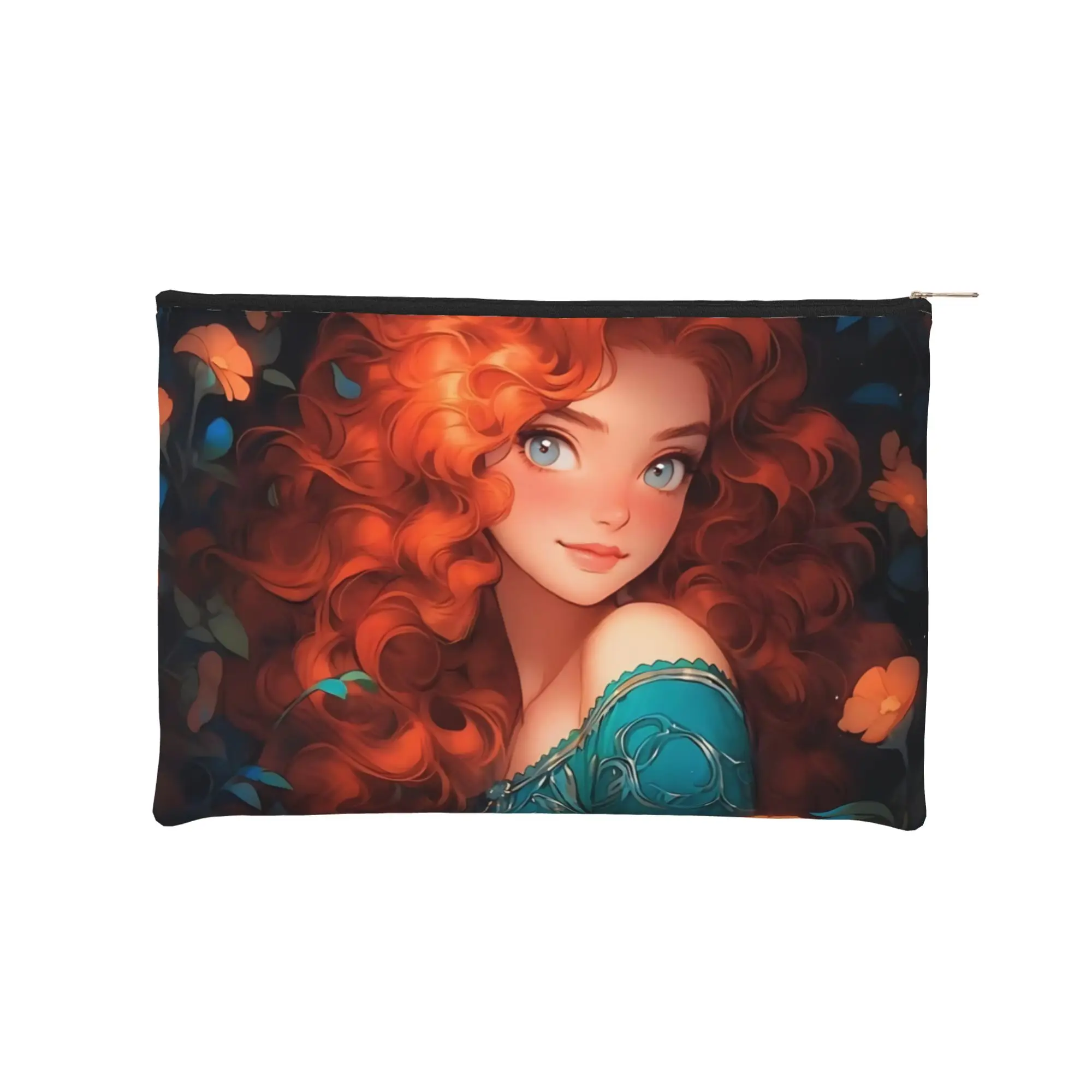 Bolsa de cosméticos plegable con dibujos animados, bolsa de maquillaje exquisita, bolsa de aseo de la princesa Merida con cremallera, organizador de maquillaje, 1 ud.