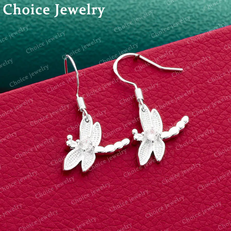 925 Sterling Silber Libellen-Tropfenohrringe für Damen, Schmuck, modisch, elegant, für Partys, Verlobungen, Accessoires