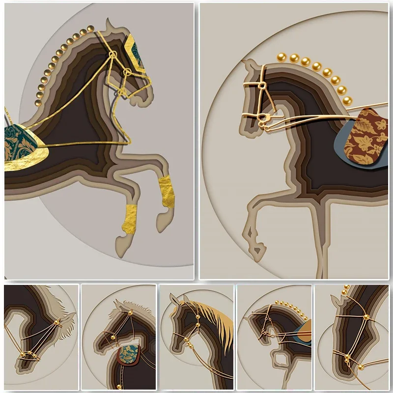 (No frame)Modern Nordic Abstract Aesthetics Noble Horse Canvas Painting Wall Art Pictures for Living Room Hotel Office and Ho