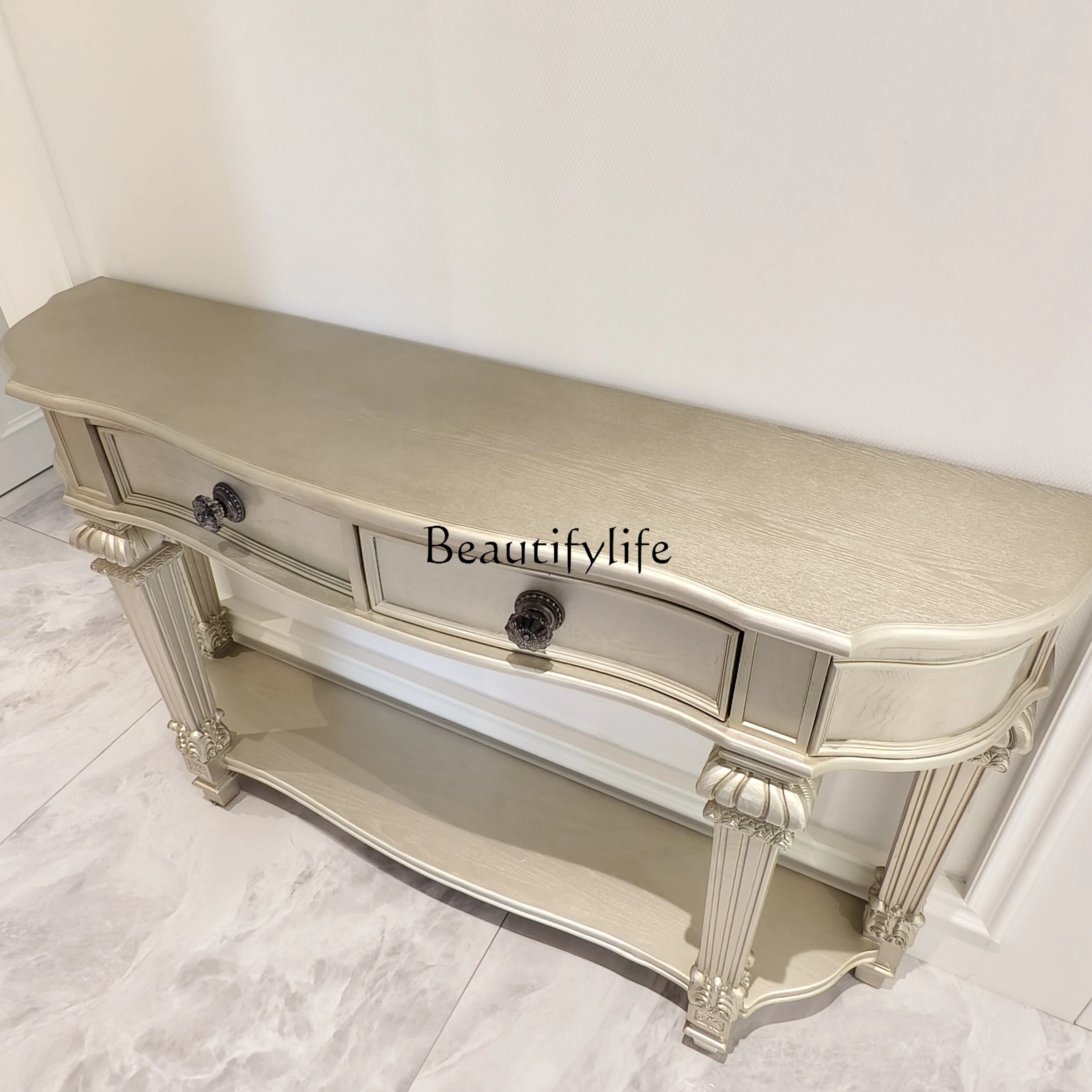 American light luxury entrance table solid wood carving flower entrance platform living room home