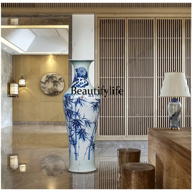 

Ceramics hand-painted bamboo blue and white porcelain new house ornament flower arrangement porcelain vase decoration