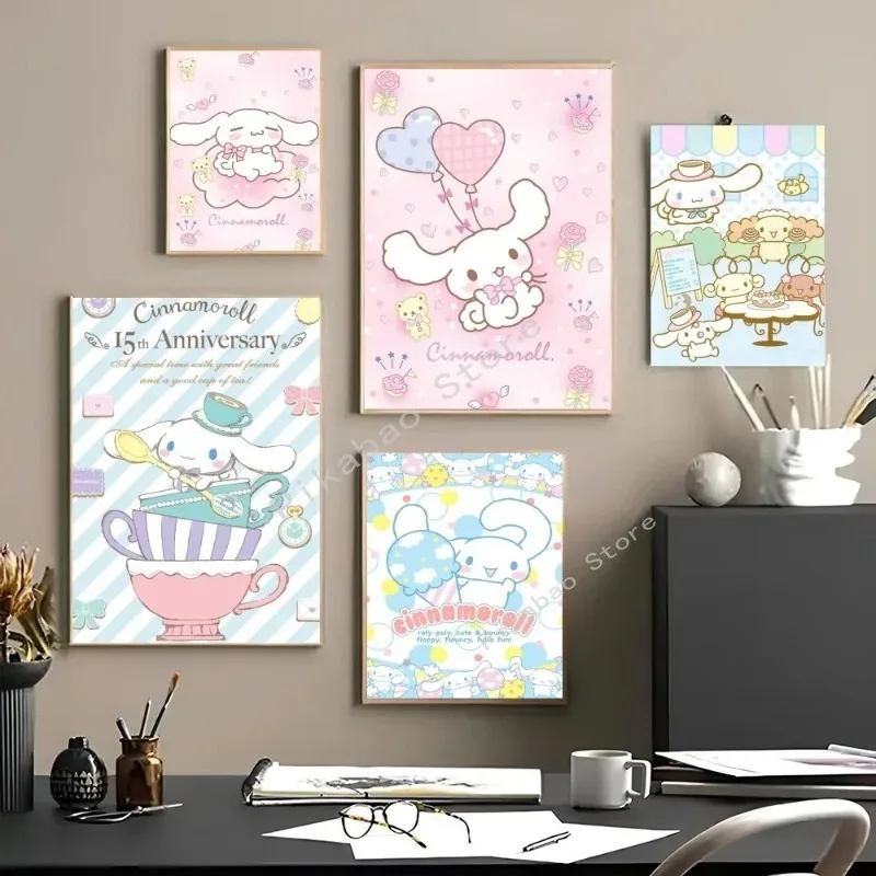 MINISO Cartoon Cute Dog Canvas Print Poster Waterproof HD poster Sanrio Cinnamoroll Bedroom Home Living Room Bar Wall Decor