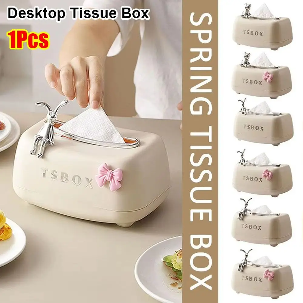 

1Pcs Durable With Spring Home Desktop Tissue Box Plastic Cute Cartoon Tissue Case Household Towel Storage Case