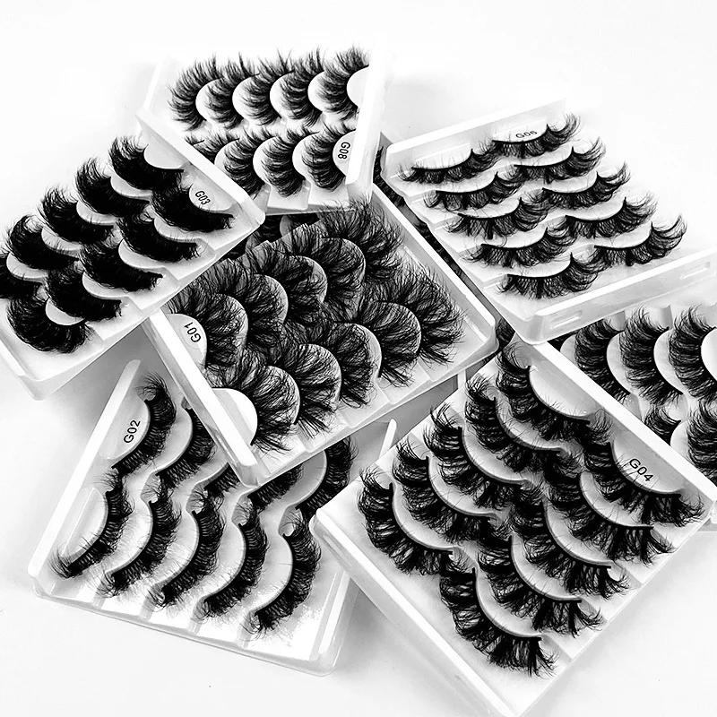 Wholesales New 5 Pairs 25mm 8D Fake Lashes Bulk Faux with Custom Wispy Natural Mink Eyelash Fluffy False Eyelashes Makeup Tools