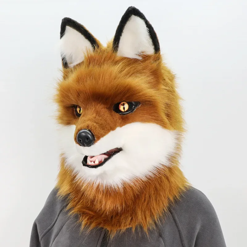 Animal Wolf Mask Cosplay Costume Accessories Furry Faux Fur Dog Fox Full Head Therian Masks Anime Dress Up Party Cosplay Props