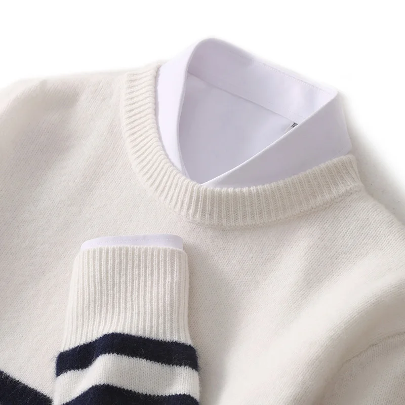 DjzDsm Autumn And Winter Men's Round-neck Sweaters 100% Merino Wool Pullovers Casual Knitted Shirts Soft And Warm Men's Tops