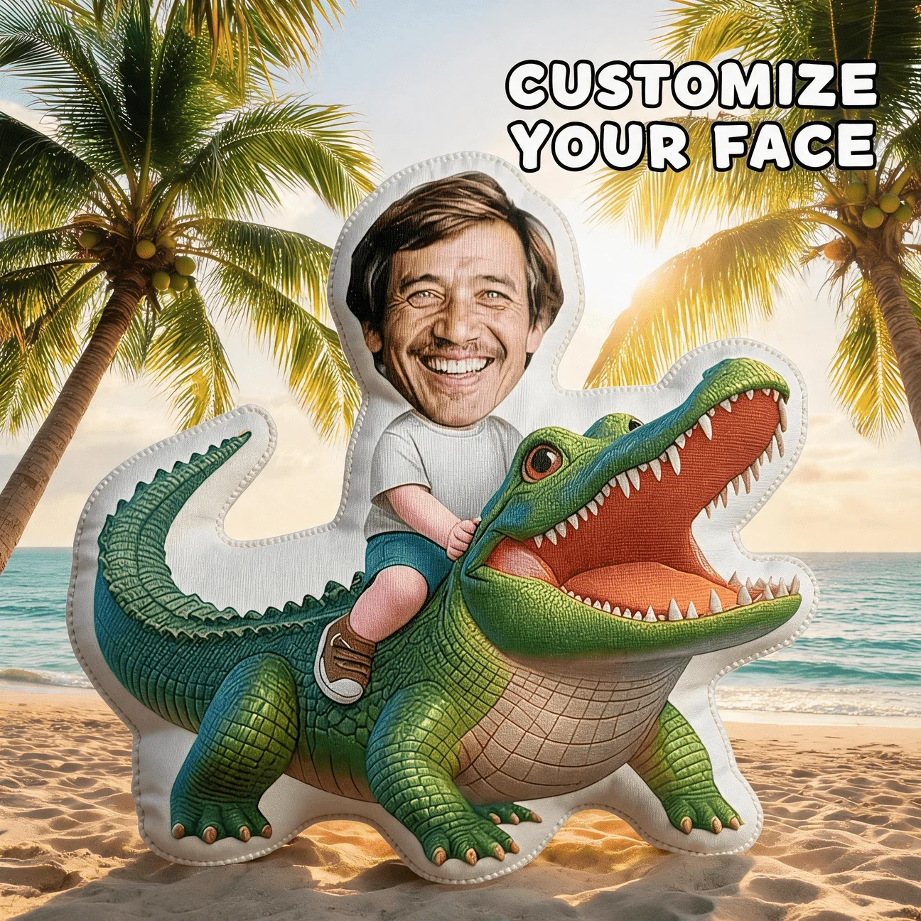 Custom Photo Shaped Pillow, Funny Face On Green Crocodile Decorative Cushion, Personalized Picture Accent Pillow for Sofa & Bedr