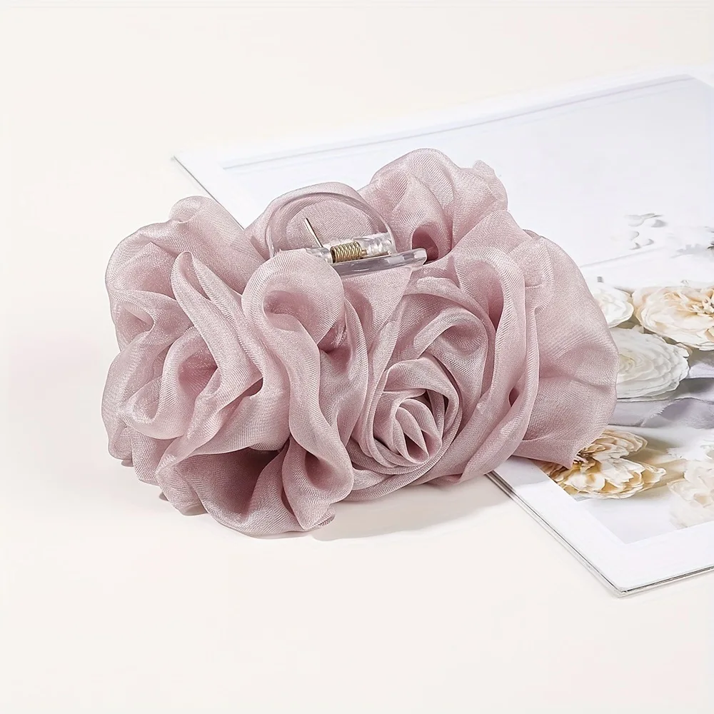 1 Stück Chiffon-Schleifen-Haarspange, für den Hinterkopf, Scheiben-Haarspange, große Haarspange in einfarbiger Ausführung, Haaraccessoire, Stirnband – Detail 8