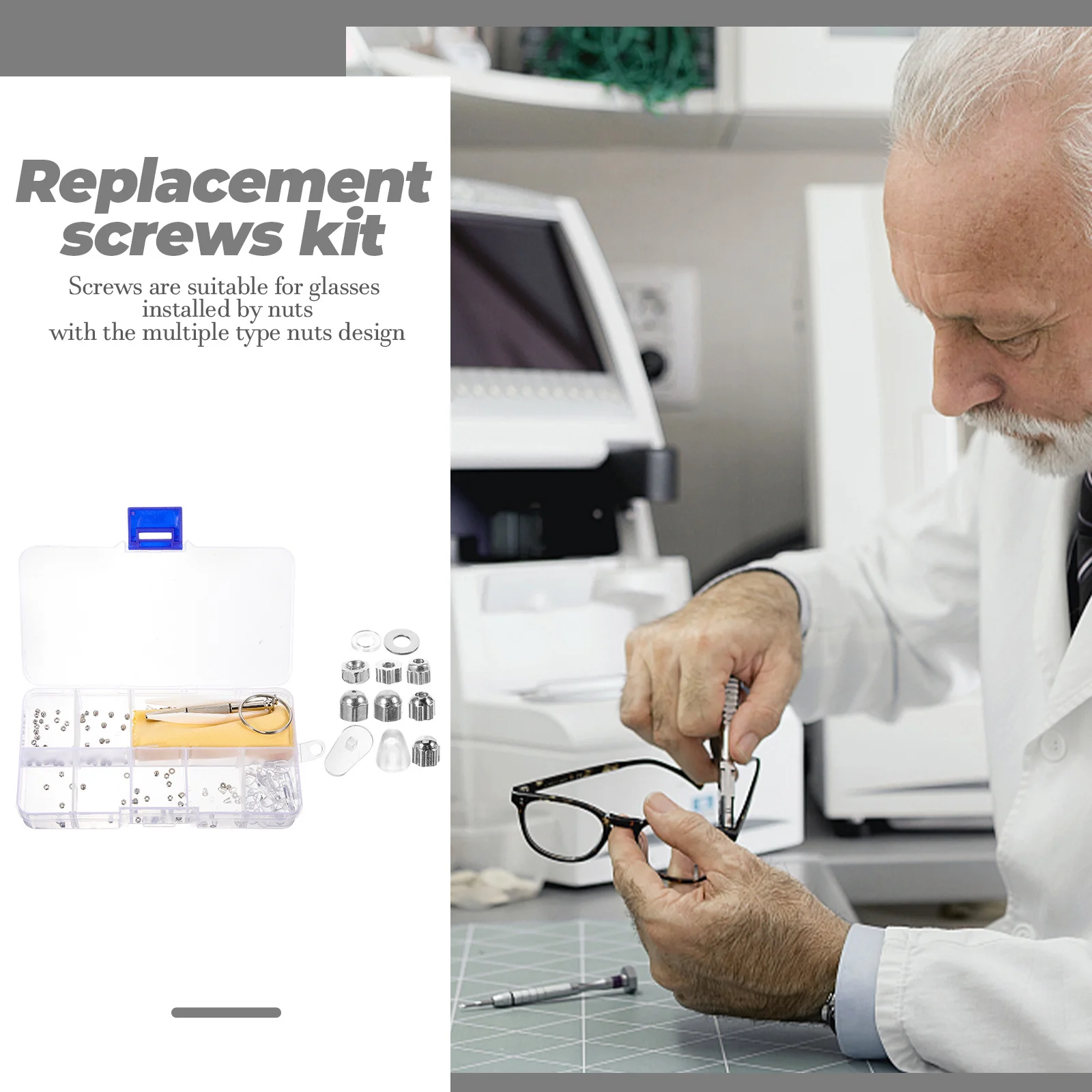

1Set Glasses Repair Kit Nuts Set Metal Sunglasses Nuts Eyeglass Frame Nose Rest Repair Easy Storage Assorted Screws