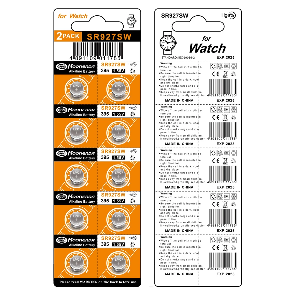 بطاريات بيلاس طراز EUNICELL 46mAh SR927W LR927 AG7 395 زر SR927 LR57 399 395A 1.5 فولت خلية عملة قلوية لساعة ساعة البطارية