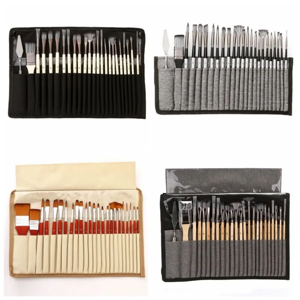 

24pcs/set Nylon Hair Acrylic Paint Brushes Set Colorful Wooden Handles Oil Painting Brush Durable Scrubbing Scraper