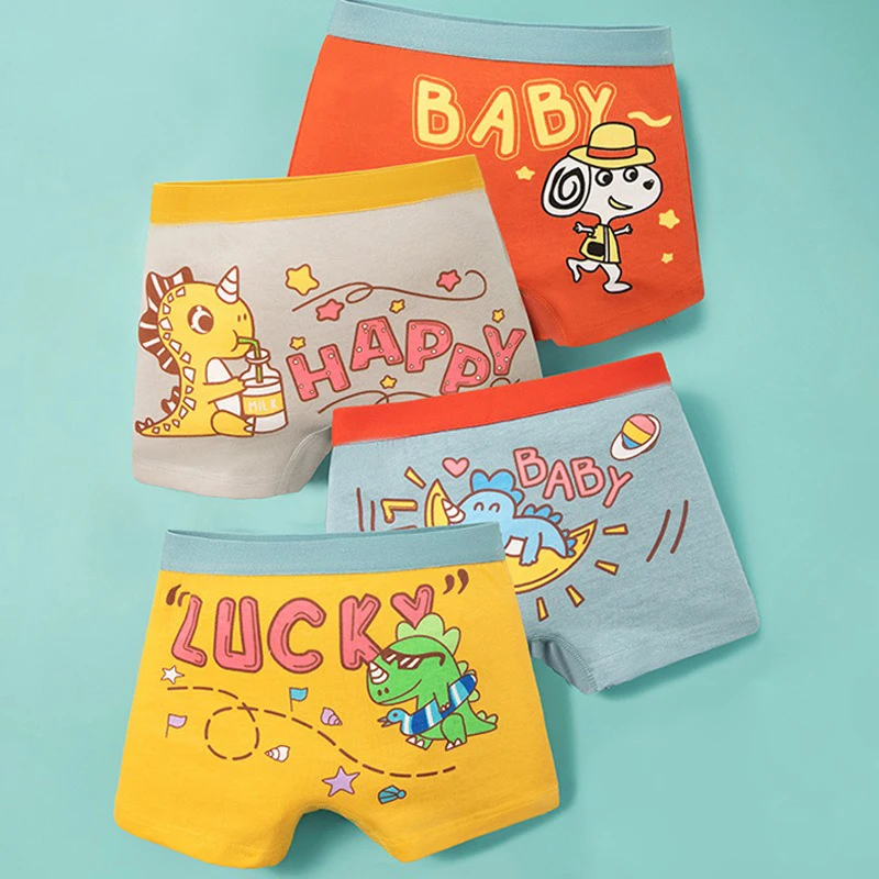 4Pcs/Lot Boys Boxers Briefs High Quality Cotton Children Underwear Cartoon Dinosaur Print Kids Panties Trunks For Boy 3-14 Years