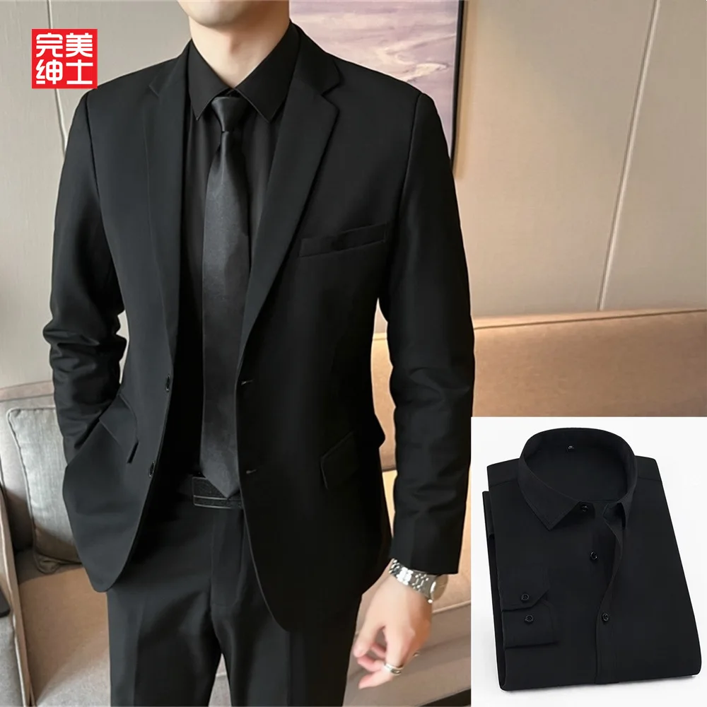 D95810 Black casual business formal suit professional Korean style youth plus size best man single suit