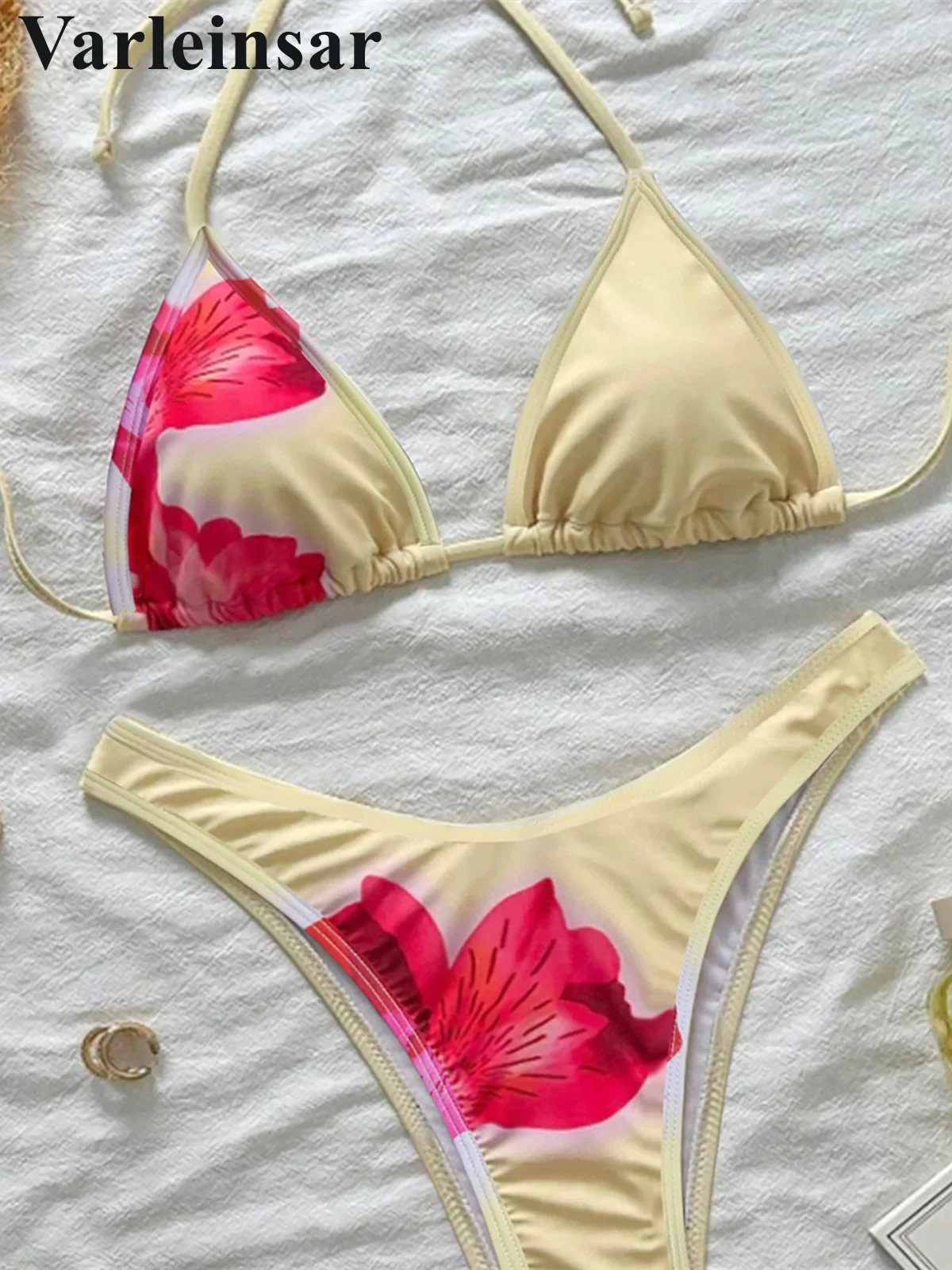 XS - L Mit Cover Up Blumen Neckholder Bikini Weiblichen Badeanzug Frauen Bademode Drei-stück Bikini set Badende Badeanzug schwimmen V6800