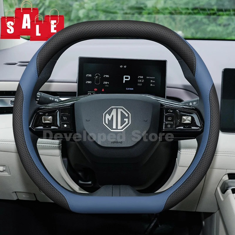 Leather Car Steering Wheel Cover For MG ZS Hybrid ONE HS EHS ES5 2024 2025 2026 Auto Steering Wheel Interior MG 4 EV Accessories