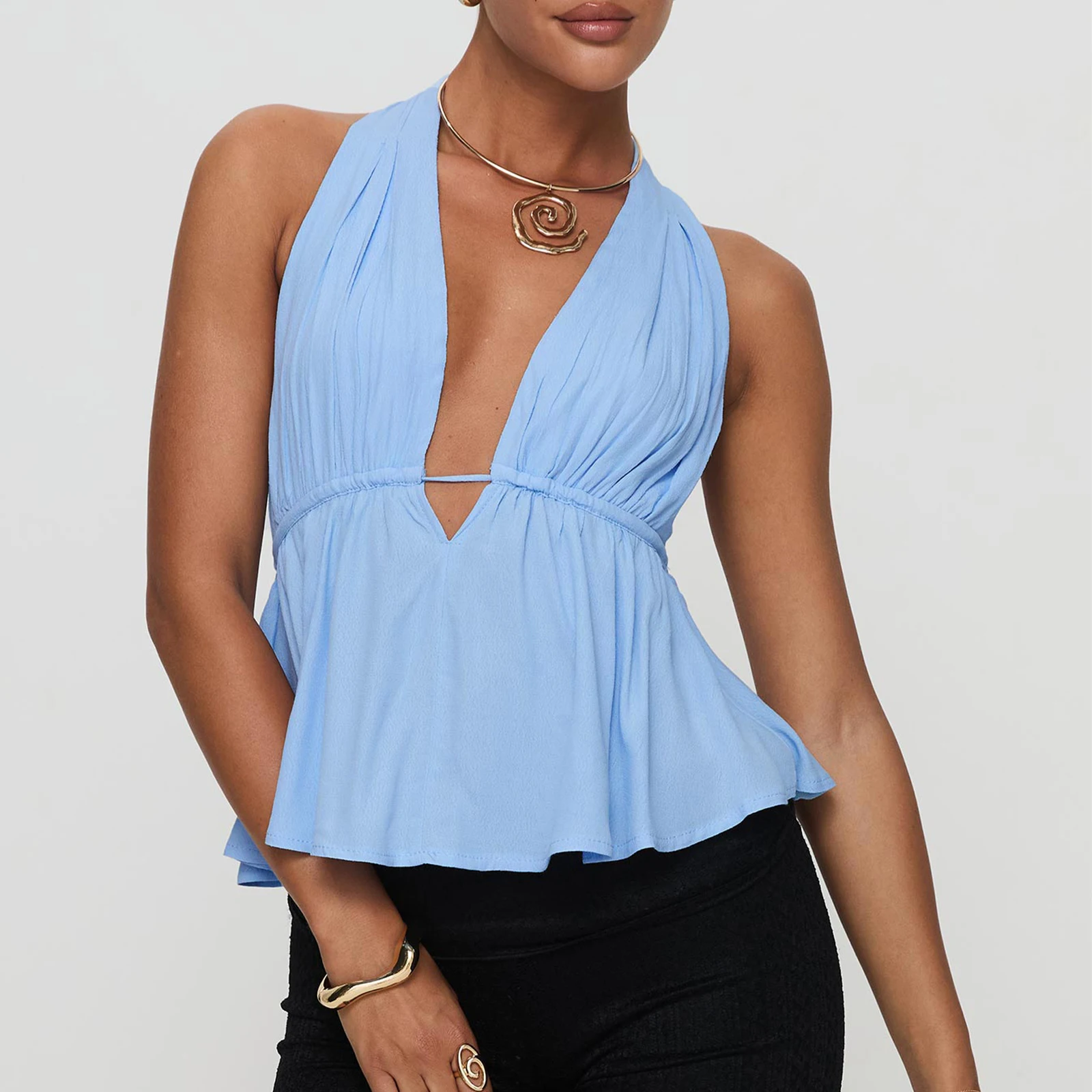 Women Halter Neck Crop Tops Sexy Tie-up Sleeveless Backless Tank Tops Solid Color Summer Vest Female Camisoles for Club Party