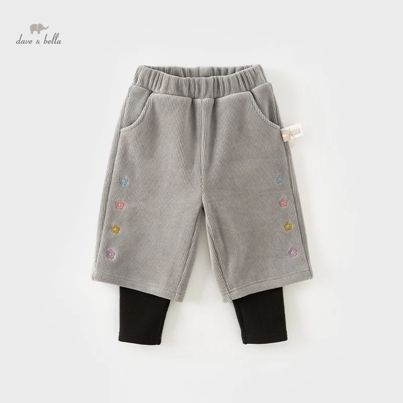 Dave Bella Winter Baby Girls Smoke Grey Pants Knitted Infant Girls Sport Short Pants Children Girls Pants DB4238070