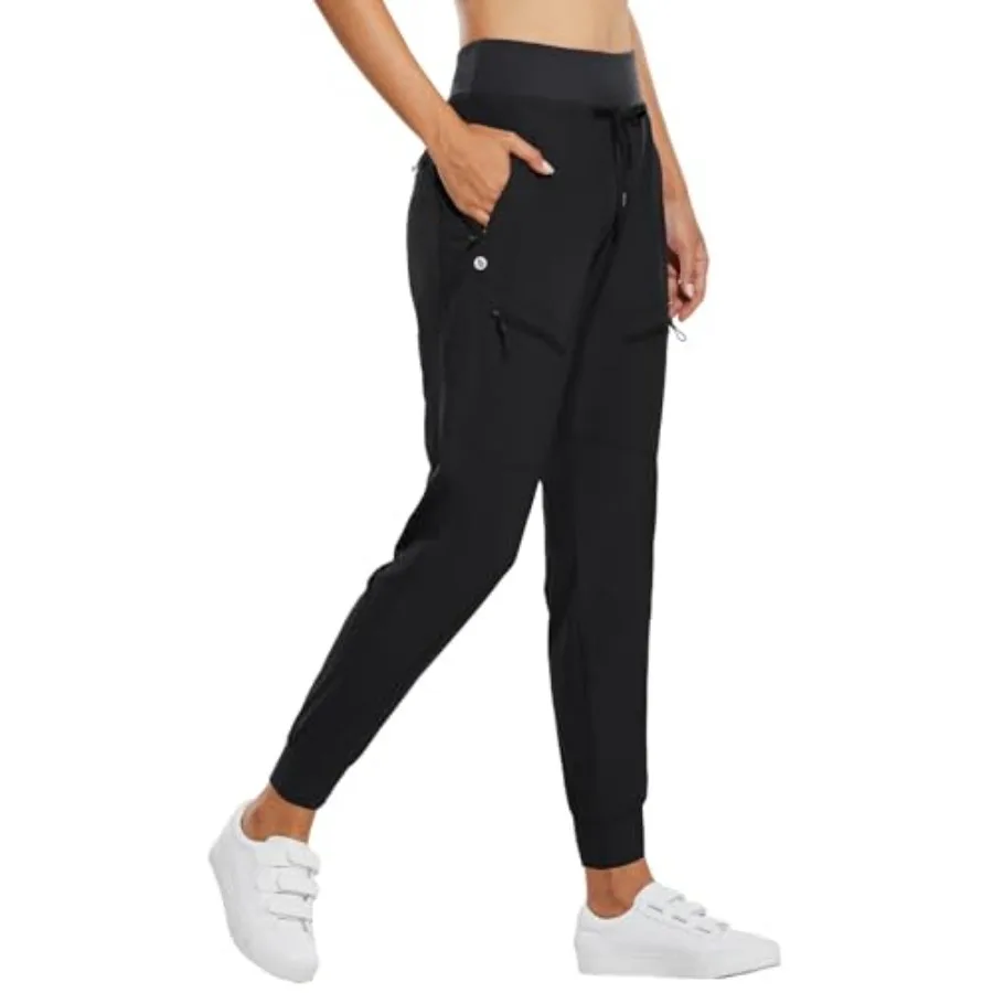 Womens Hiking Pants Lightweight Quick Dry Joggers High Waist 5 Zipper Pockets Travel Athletic UPF50+