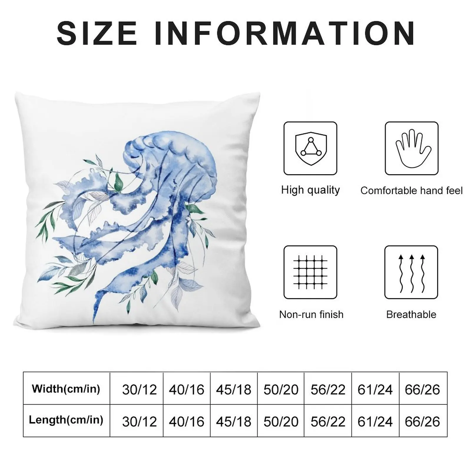 Blue Jellyfish With Leaves Throw Pillow Sofas Covers Pillowcases Bed Cushions Embroidered Cushion Cover pillow