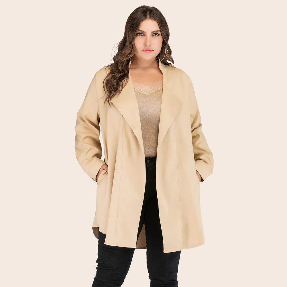 Plus Size Frauen Revers Cardigan dünnes Temperament Langarm Wind breaker Jacke 2023 Herbst neue Mode lässig einfarbig Jacke