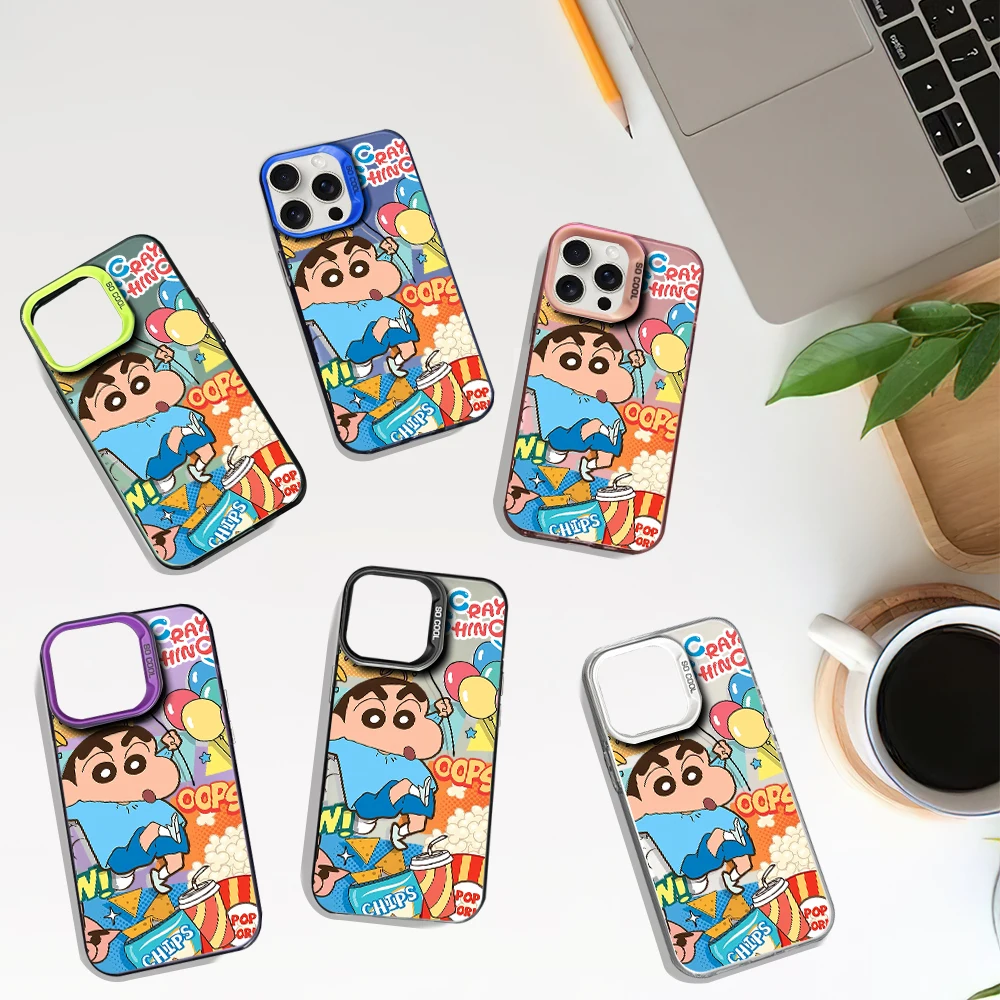 MINISO C-Crayon S-Shin-chan Laser Phone Case for iPhone 12 11 13 14 15 16 Max Pro Plus IMD Shockproof Silicone Coque