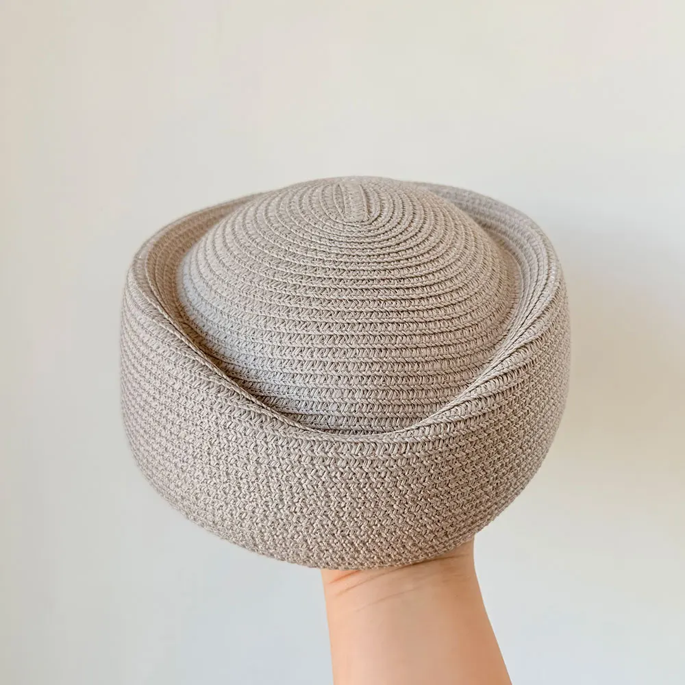 Sommermode Papierstrohhut Tropfenform Damen Stewardess Baskenmütze Sonnenhut Flugbegleiterin Vintage Pillbox Hut Bonnet Enfant – Detail 16