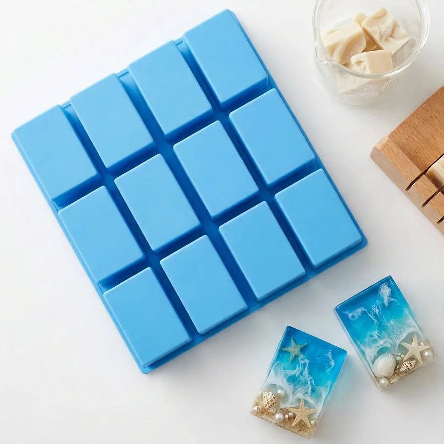 12-Cavity Silicone Mold Rectangle Block Food Grade for Cake Chocolate Ice Cream Soap DIY Baking Mold