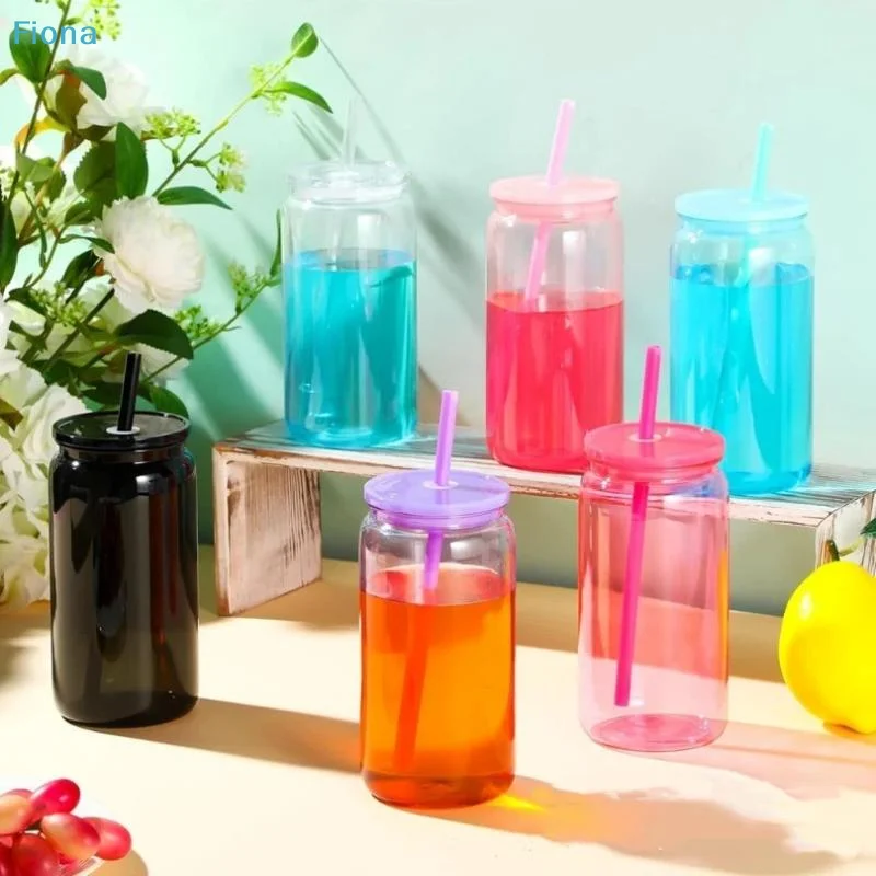 ✔16oz(450ml) Capacity Jar Cups Reusable Break-Resistant Drinking Tumbler With Lids Straws Beverage Mugs Wedding Party