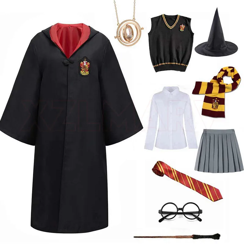 Women Magic College Uniform For Kids Adult Hufflepuff Slytherin Style Robe Cloak Sweater Heromions Cosplay Halloween Costume