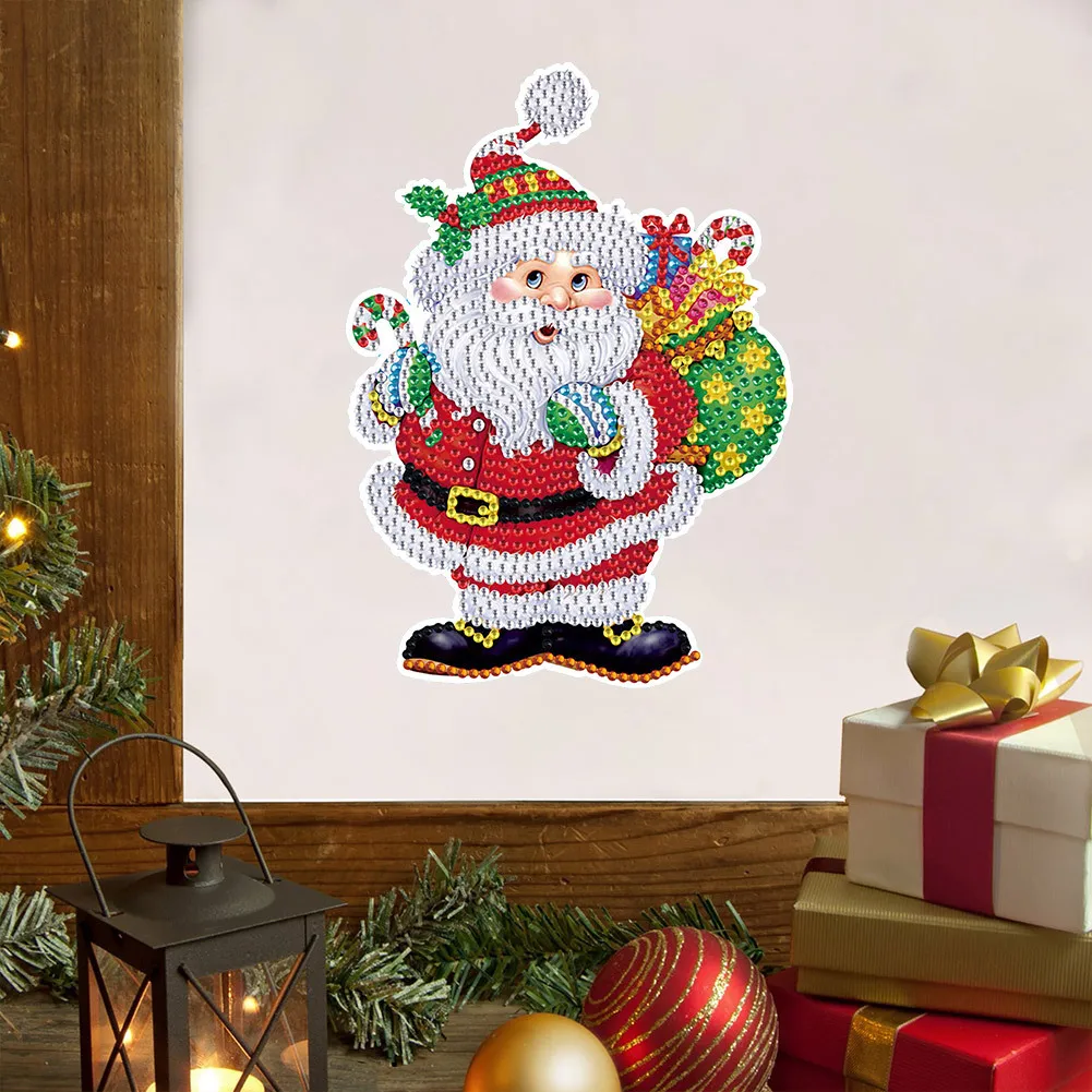 Cartoon Santa Claus Snowman Diamond Painting, Free Stickers DIY Children'S Handmade Sticker 5D Crystal Shaped Diamond