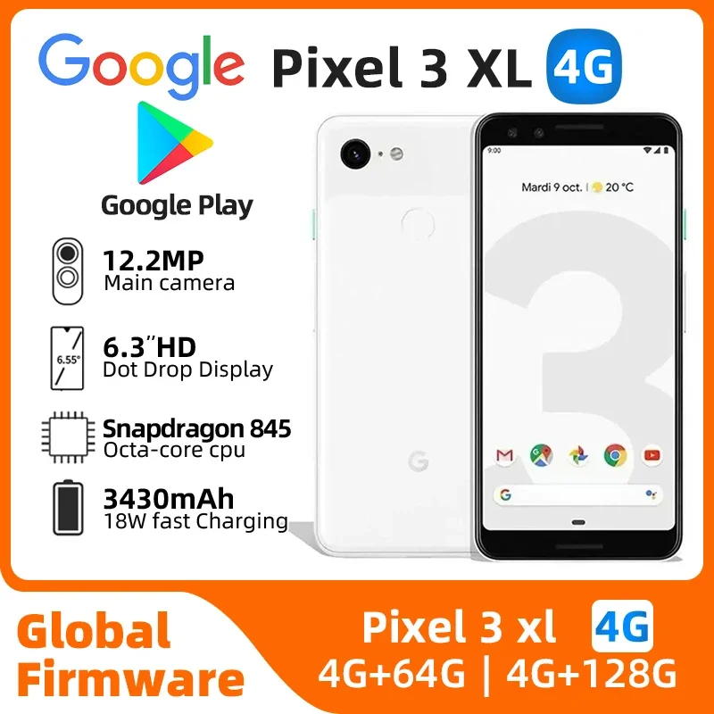 Google Pixel3xl 4G 6.3Inch Screen Snapdragon845 18w Charge 3430mAh Battery used phone