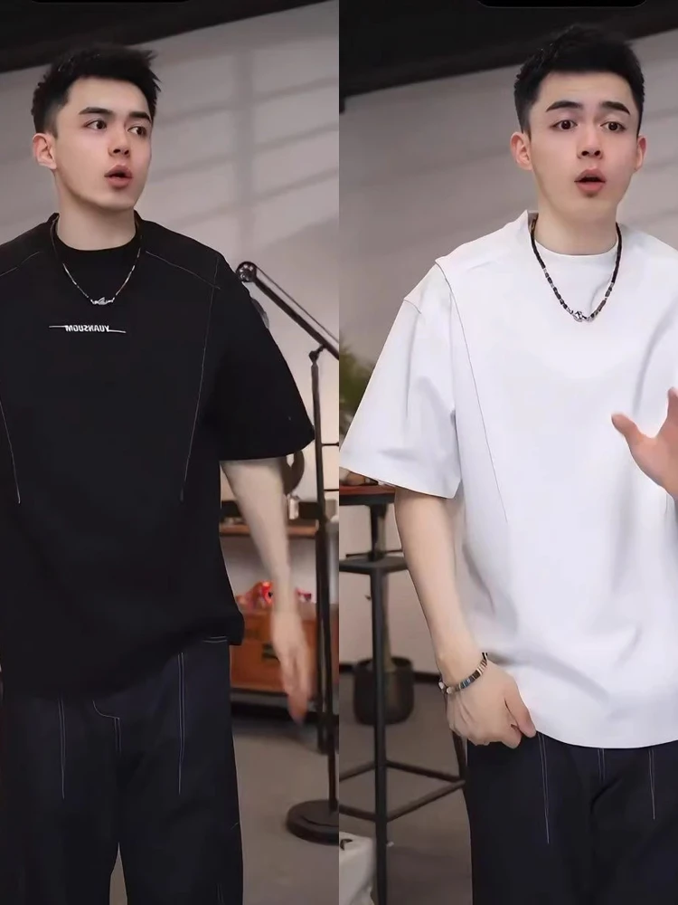 

High amage Deconstructed ort Sve T-irt Men's Summer American Premium Casual Five Sve Haome f Sve Top