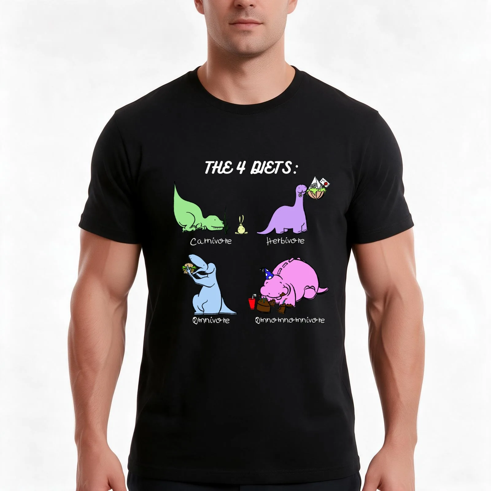 The 4 Diets: Carnivore, Herbivore, Omnivore, Omnomnomnivore (light) T-Shirt, Summer Casual Cotton Tee, Oversized Streetwear Tops