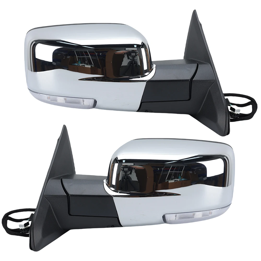 Rearview Mirror Assembly For Dodge RAM 1500 2013-2018 11/12Pins Dual Lamp Dual Plug Chrome Wing Side Mirror Car Accessories