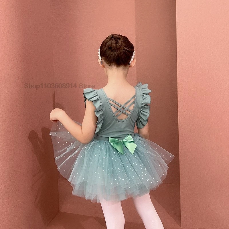 Backless cross strap dance Costumes girls Ballet Leotards Tutu Skirt Bowknot Ballerina dancewear stage Performance outfits