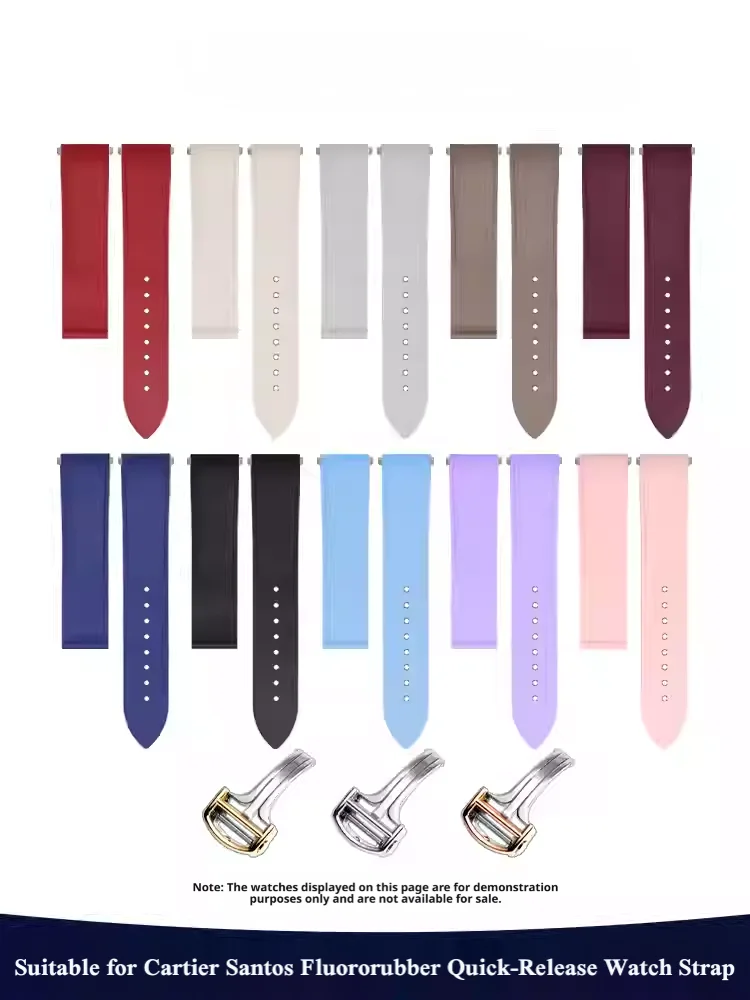 19mm quick release Fluororubber watchband for Cartier Santos FKM watchband stainless steel end piece waterproof wrist belt