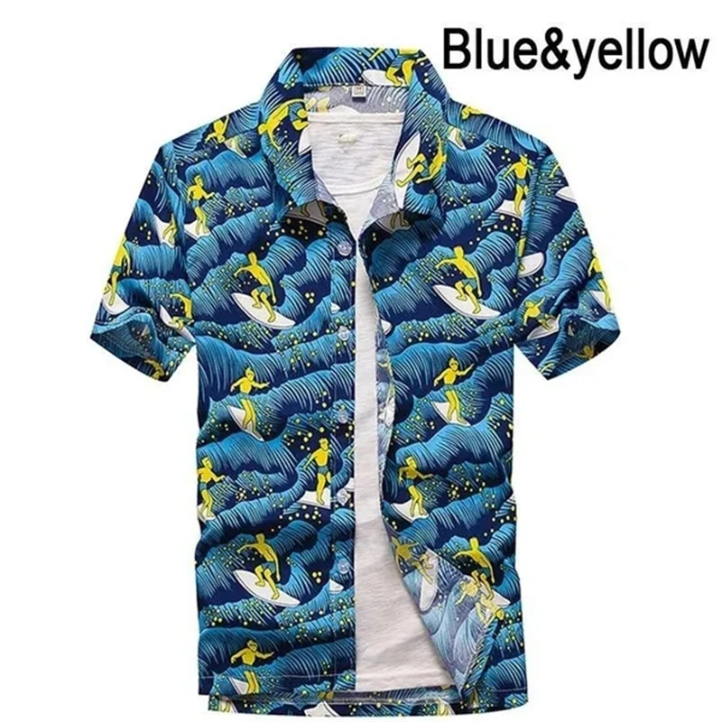 

Мужская пляжная рубашка с короткими рукавами, Повседневная однобортная гавайская рубашка оверсайз с 3D принтом, одежда в тропическом стиле с лацканами