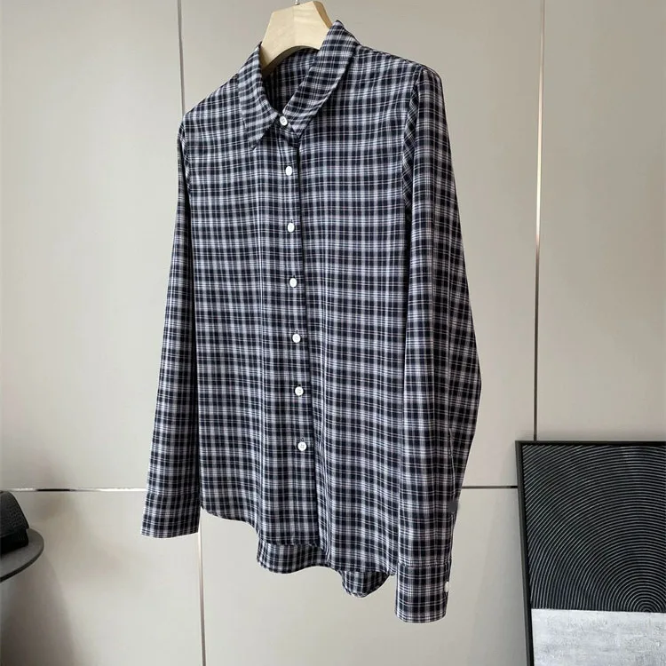 

True Y Material Cotton Plaid Long Sleeve Loose Shirt Casual Style Full Cotton Color Woven Real Y Material Women's Shirt