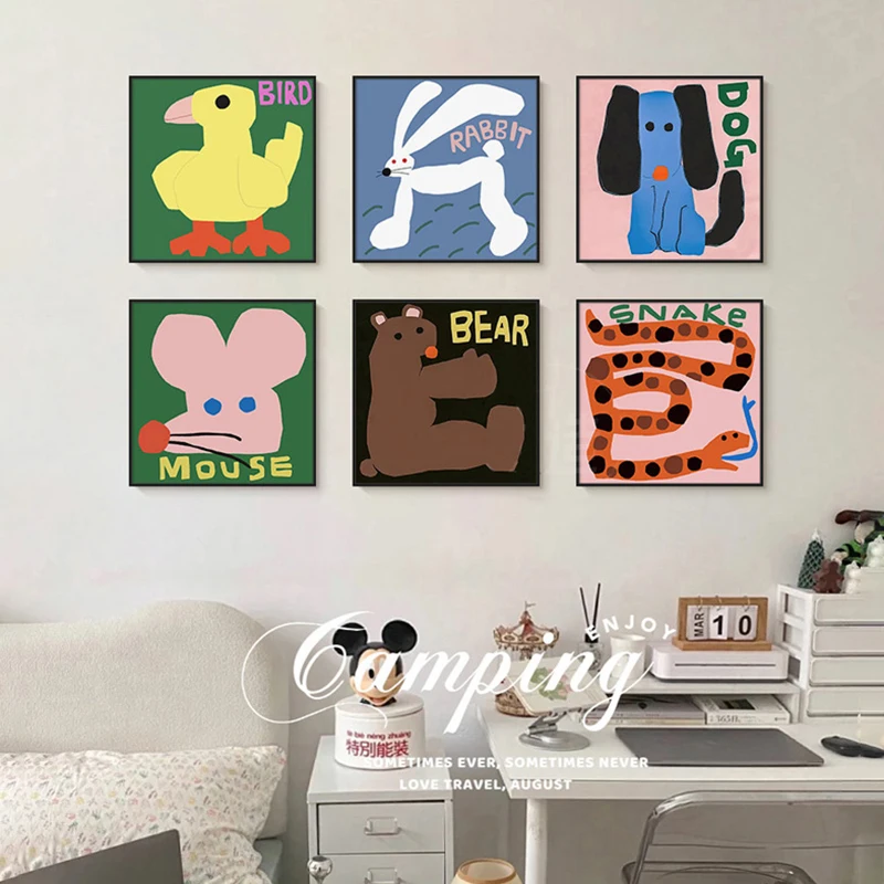 

Dopamine Animal Poster Canvas Cute Cartoon Painting Kids Room Bedroom Wall Art Fun Childrens Decor Colorful Picture