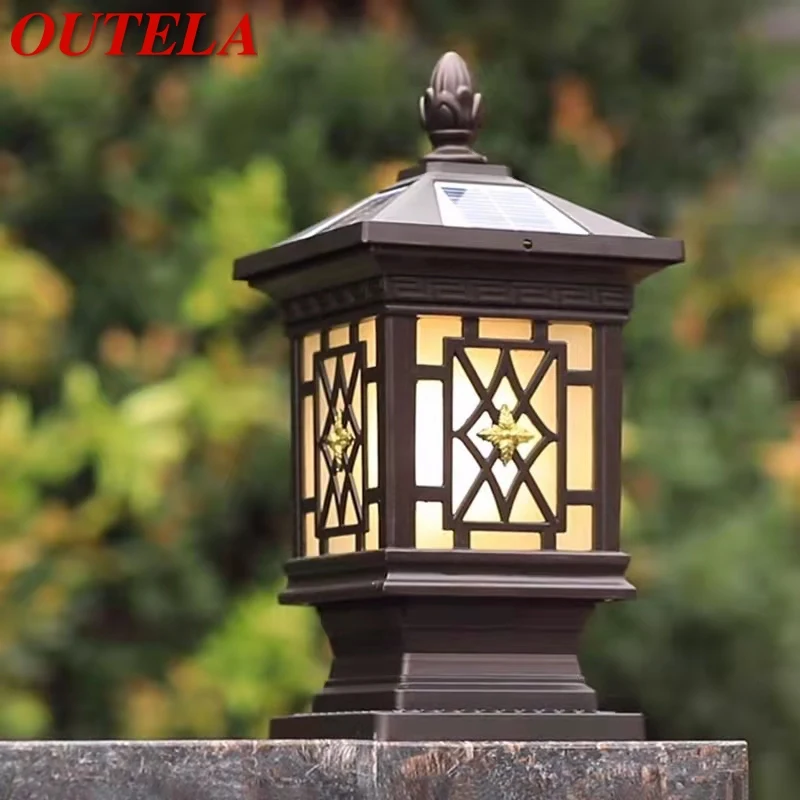 

OUTELA Outdoor Solar Post Lamp Classical Retro Waterproof Courtyard Led for Decoration Garden Balcony Villa Wall Light