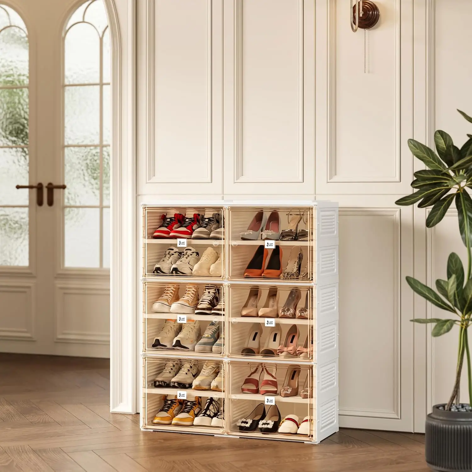 Portable Shoe Rack Stackable Storage Cabinet Magnetic Clear Door Closet Entryway Organizer 6 Tiers 24 Pairs, Customized