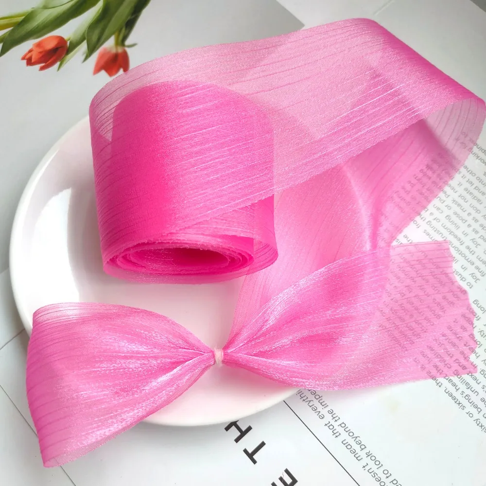 

New 5M Pleated Chiffon Ribbon 6cm Wide DIY Tulle Yarn Bow Ribbon Hairwear Bouquet