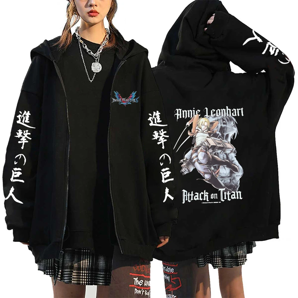 Attack On Titan Printed Hoodie For Men And Women Harajuku Zipper Loose Warm Pullover Yeager Eren Classic Simple Long Sleeve