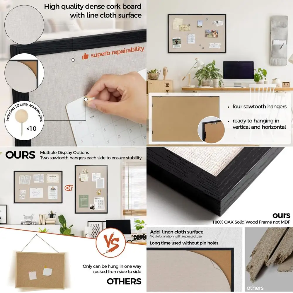 

24x36 Oak Framed Corkboard, Wall-Mounted Office Bulletin Board, Black