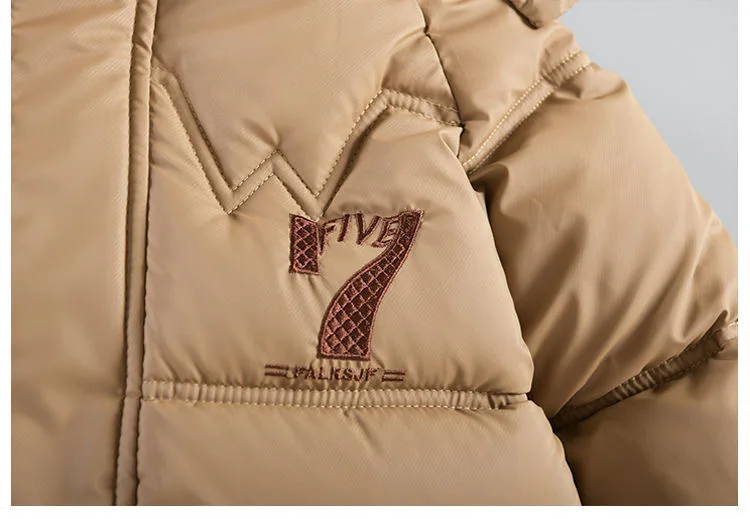 30 ℃ 2025, Winter-Jacke für Teenager und Jungen, Plüsch, dick, Kälteprävention, Briefdruck, mit Kapuze, Daunen-Baumwolle, Outdoor-Jacken für 4–11 Jahre – Detail 12
