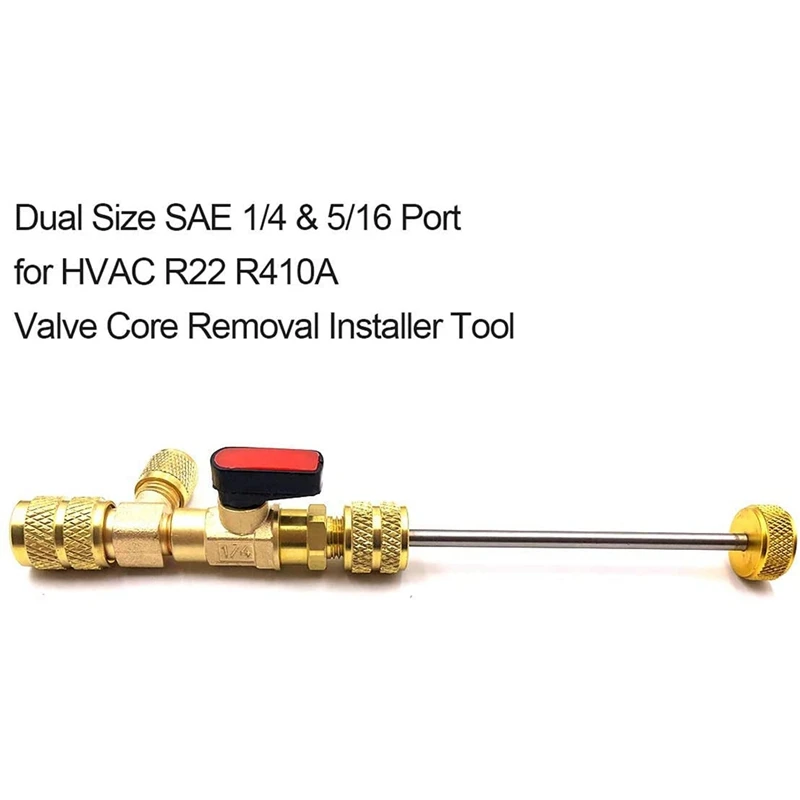 HVAC AC Valve Core Remover Dual Size 5/16 Inch 1/4 Inch Port Installer Tool For Car Automobile